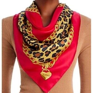 ECHO Scarf Womens Red Leopard Charm Square 100% Silk $159 35x35